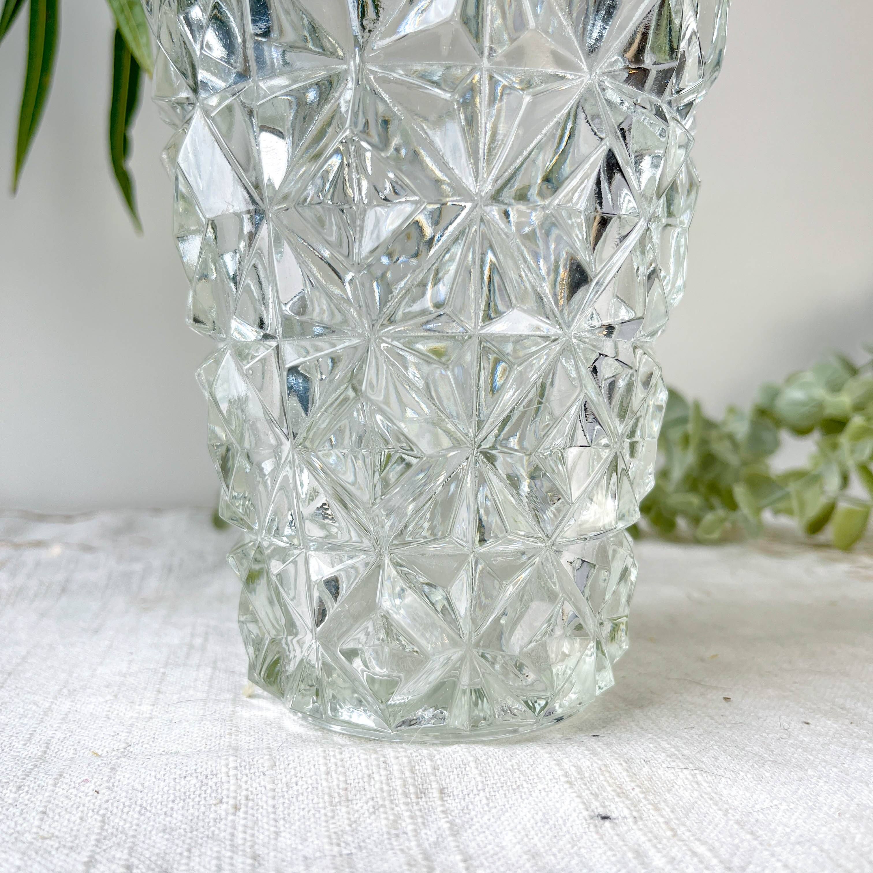 Small vintage glass vase with geometric pattern