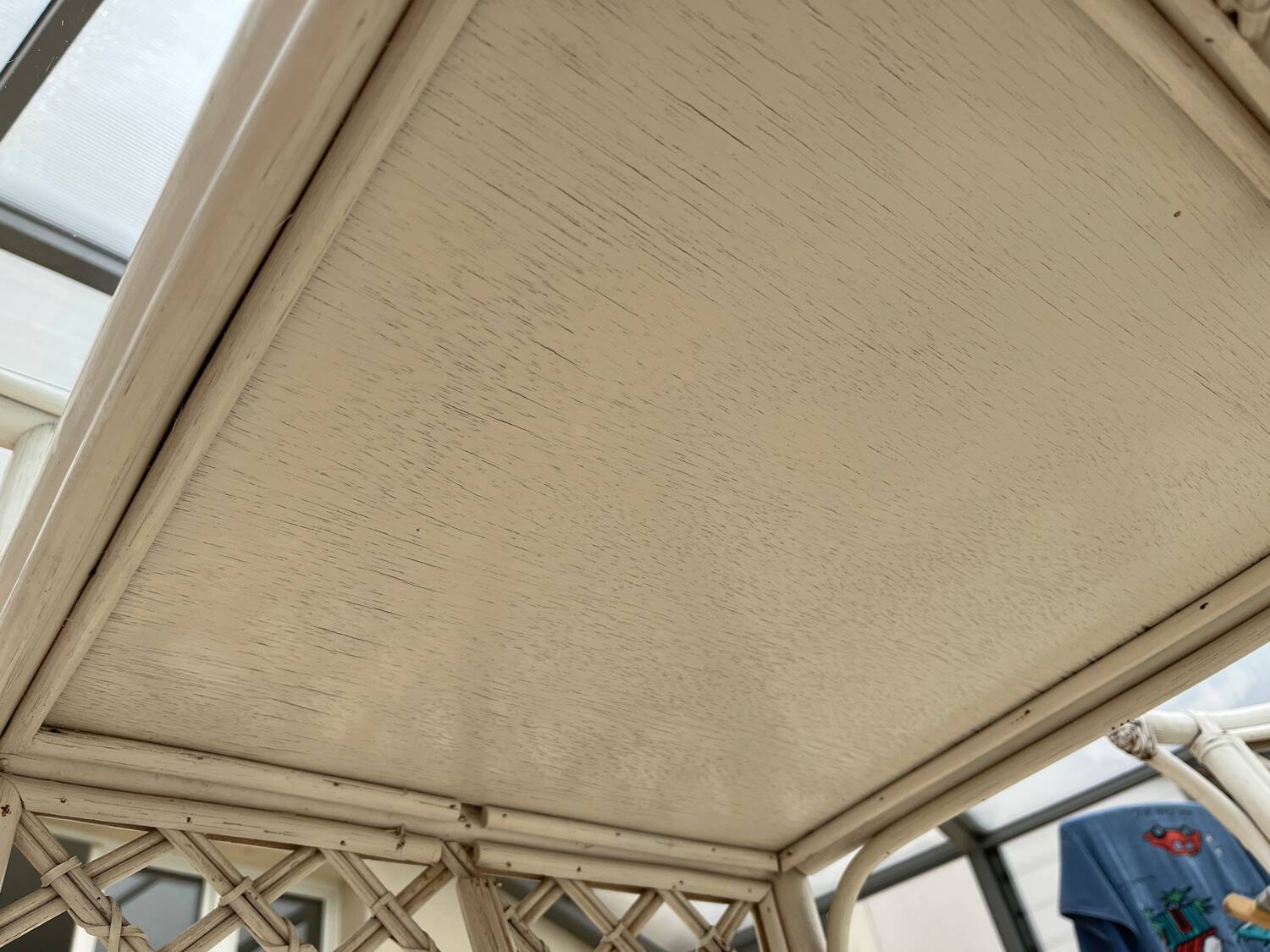 Vintage White Rattan/Bamboo Garden Furniture Set with 2 Chairs and a Stool