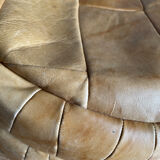 Set of 2 patchwork leather poufs brown camel De Sède