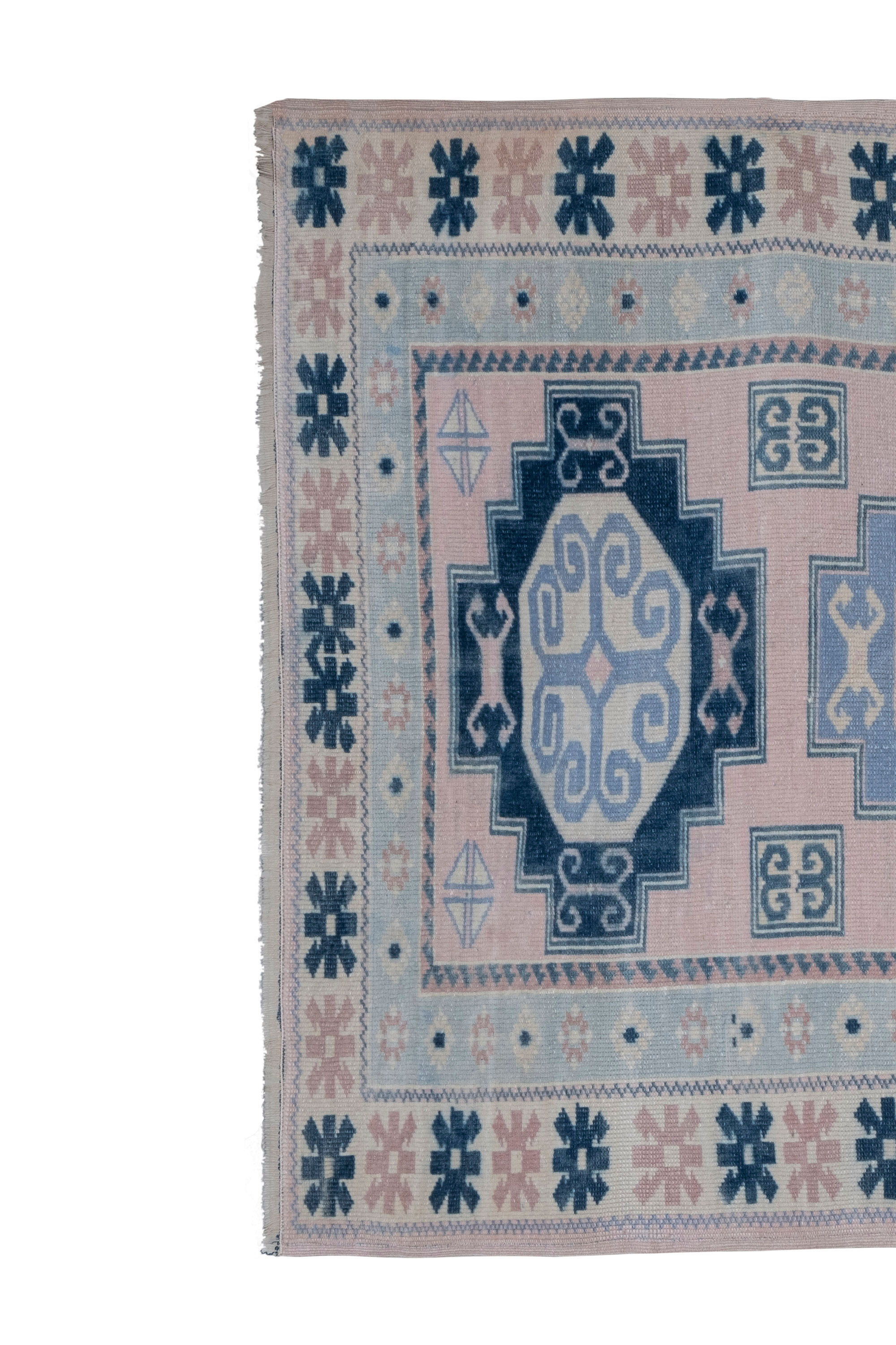 Vintage blue turkish Kars carpet, 1970s  95 x 137 cm