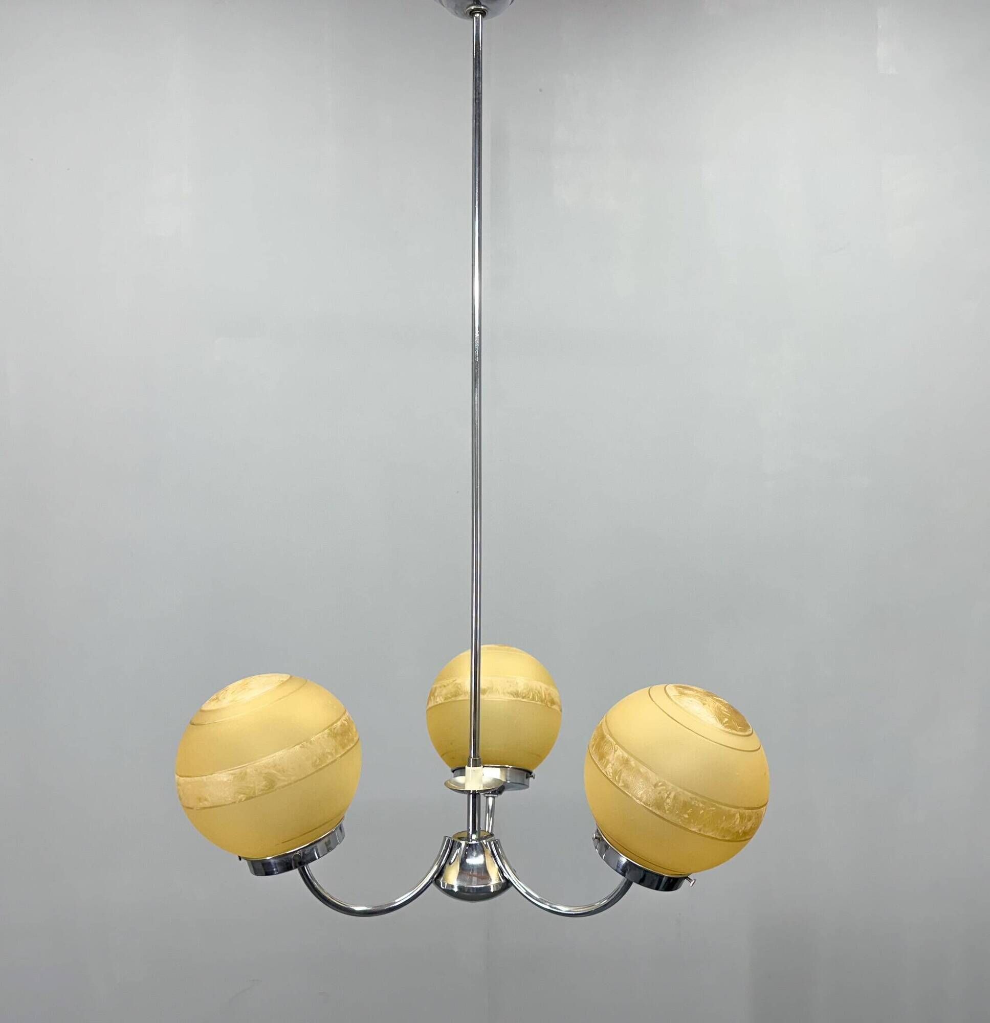 1950s Chrome & Frosted Glass Chandelier