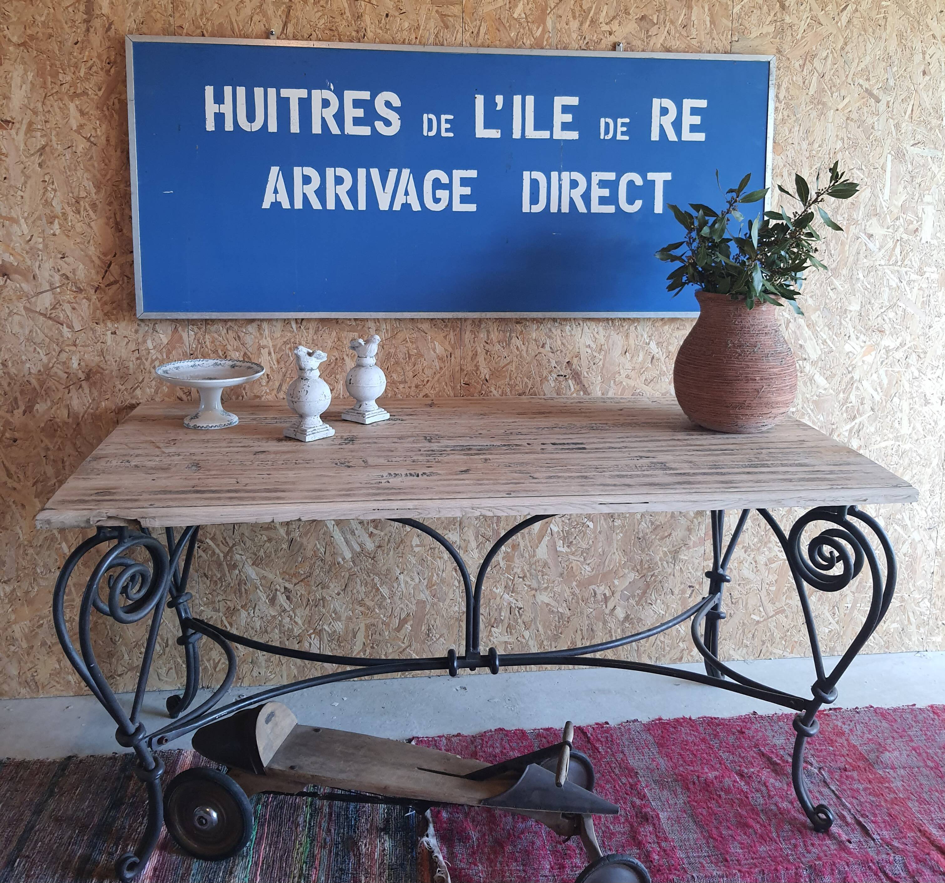 Wooden and wrought iron table