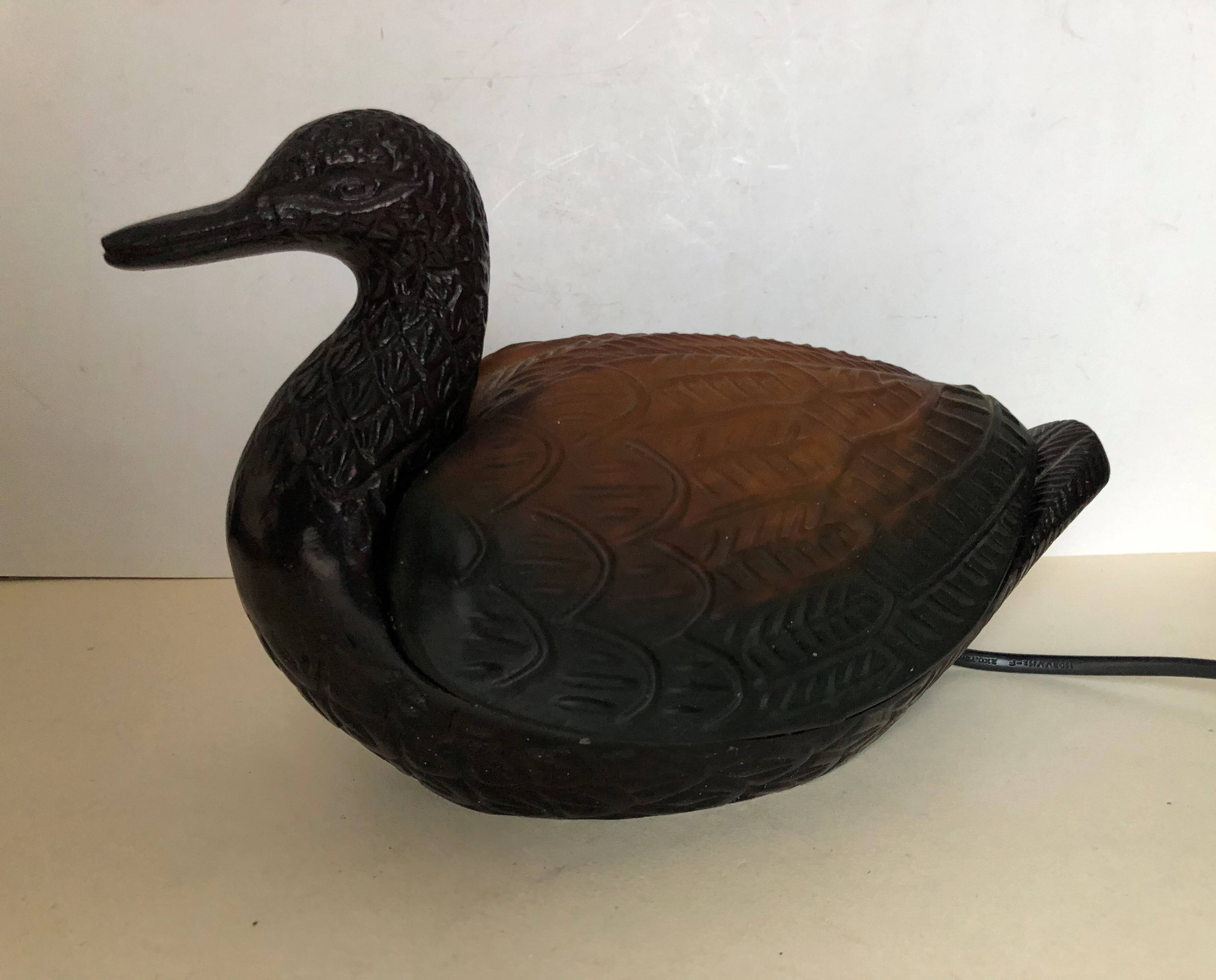 Lampe veilleuse canard en verre coloré
