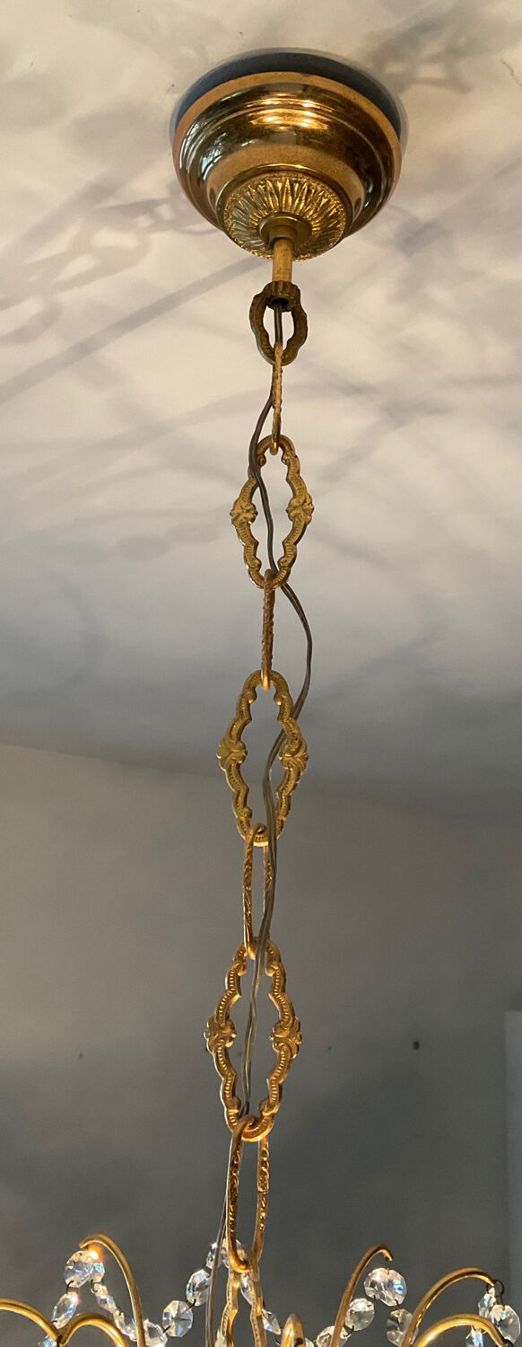 Waterfall chandelier in gilded bronze and crystal tassels