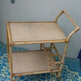 1960 vintage wicker rattan and bamboo trolley