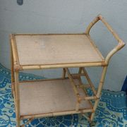 1960 vintage wicker rattan and bamboo trolley