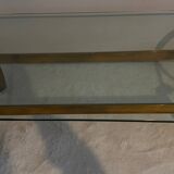 Gilt brass console table with glass top by Jacques Quinet