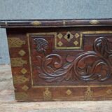 Antique carved wooden chest with gilded brass – Orient / 19th century