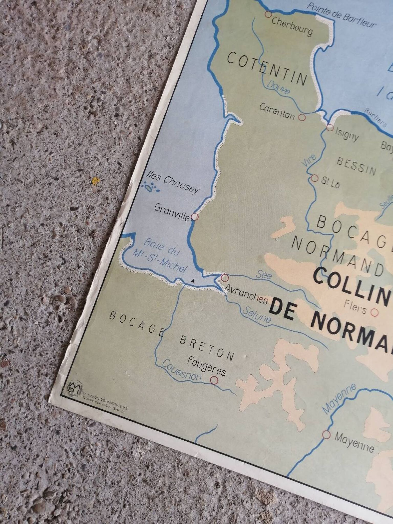 Vintage school map mdi FRANCE Normandy Paris Basin