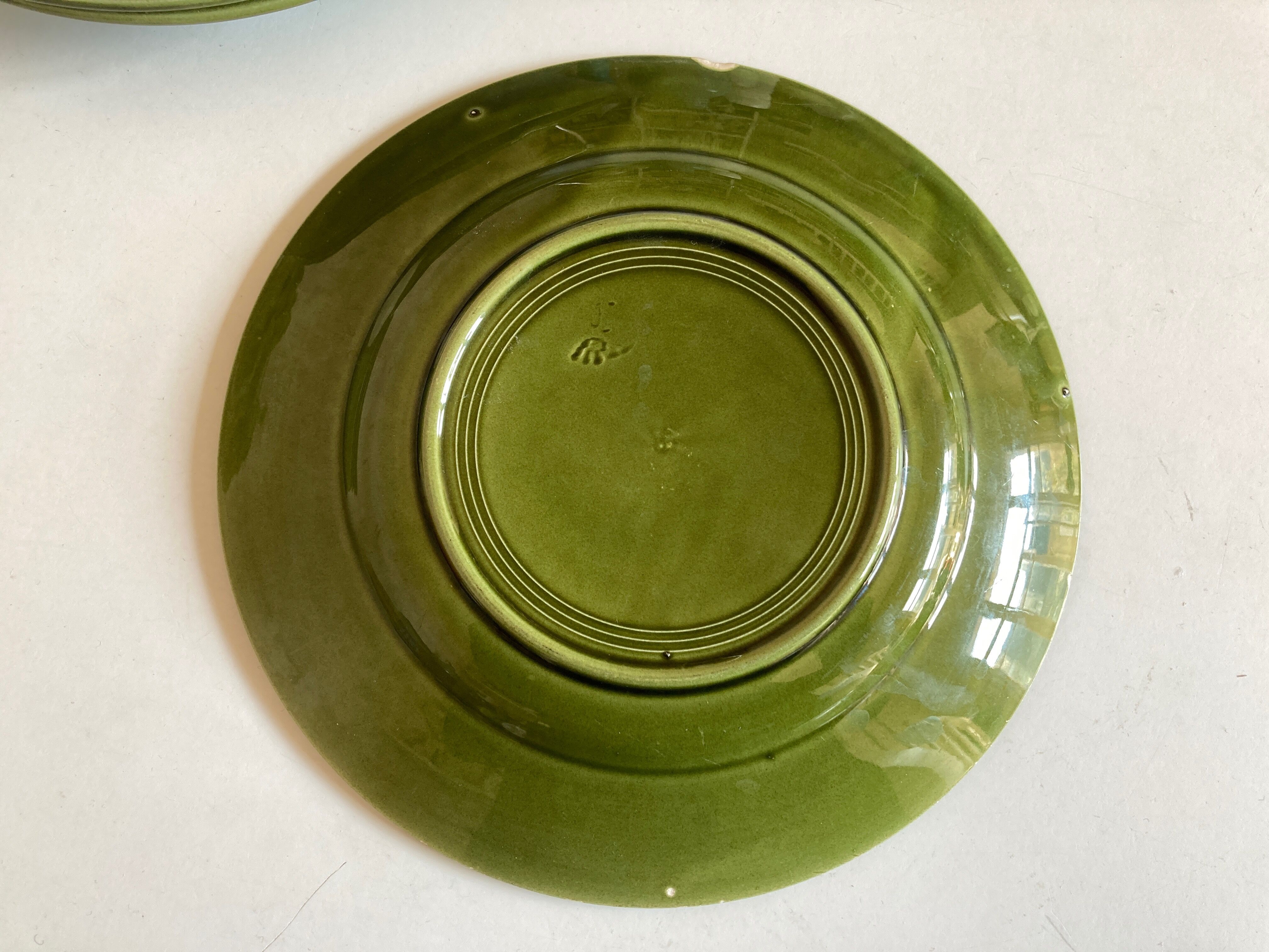Set of 6 plates in green faience 1960