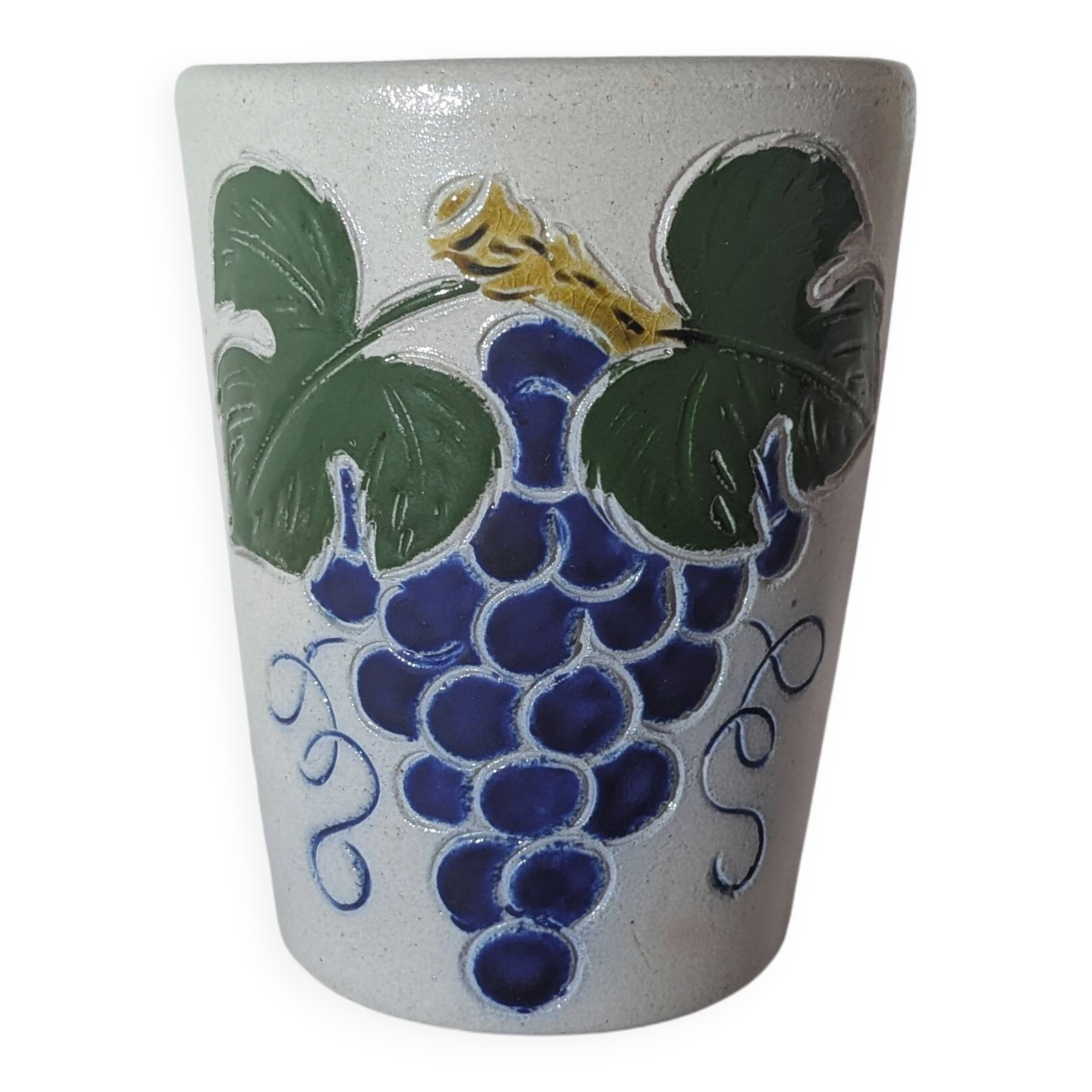 Vintage cup Fortuné Schmitter - Betschdorf salt-glazed stoneware - grape decoration