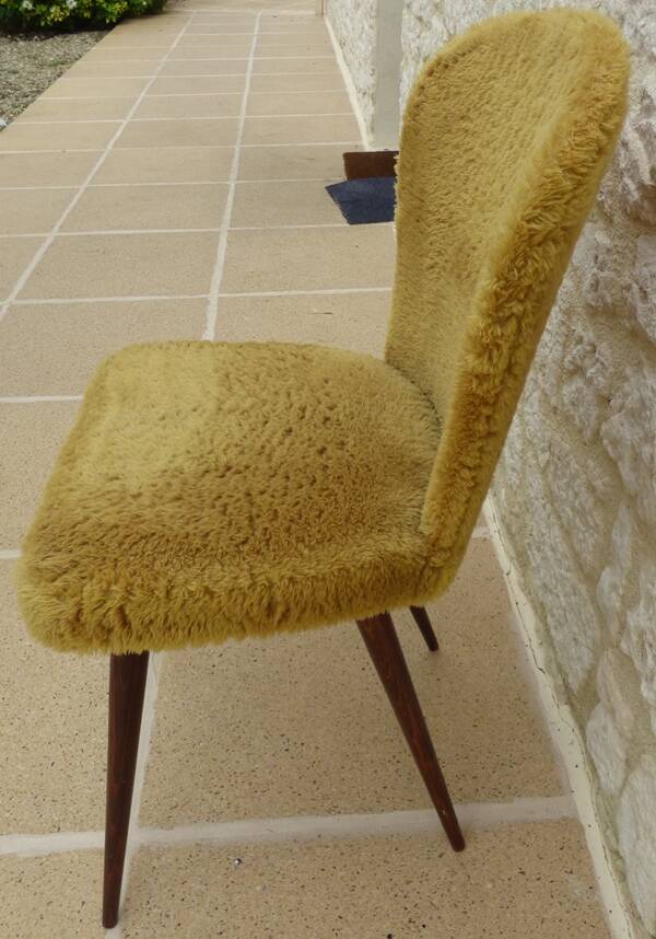 1950s compass foot sheepskin chair covered in sheepskin fabric