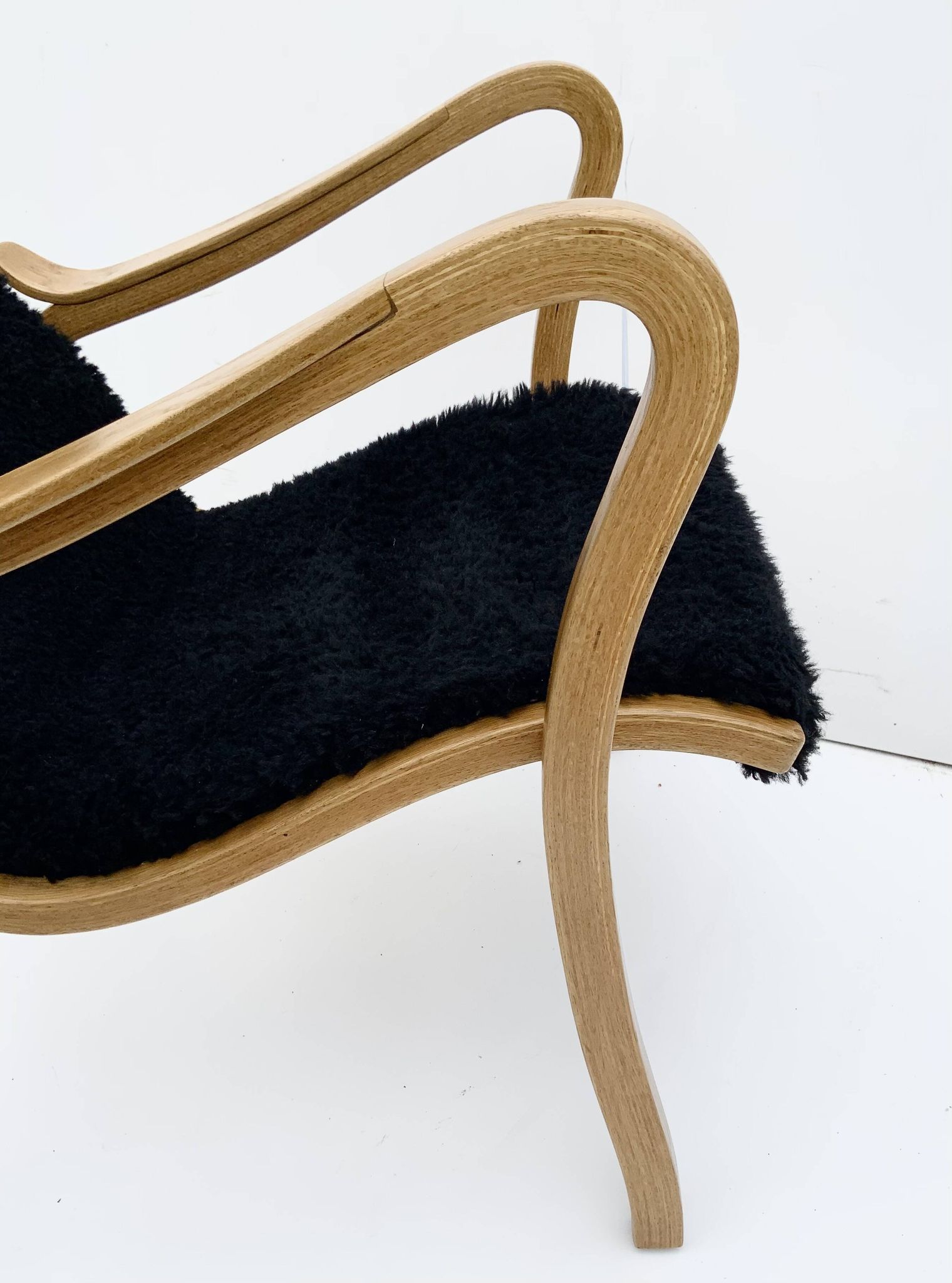Vintage G.A. Berg “Torparen” Armchair, Oak, Black Sheepskin, Ottoman, 1960s