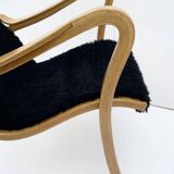 Vintage G.A. Berg “Torparen” Armchair, Oak, Black Sheepskin, Ottoman, 1960s