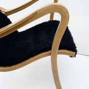 Vintage G.A. Berg “Torparen” Armchair, Oak, Black Sheepskin, Ottoman, 1960s