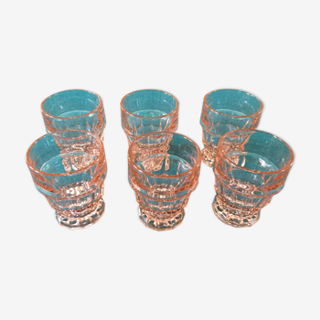 Series of 6 digestive glasses in vintage pink glass