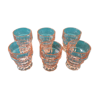 Series of 6 digestive glasses in vintage pink glass