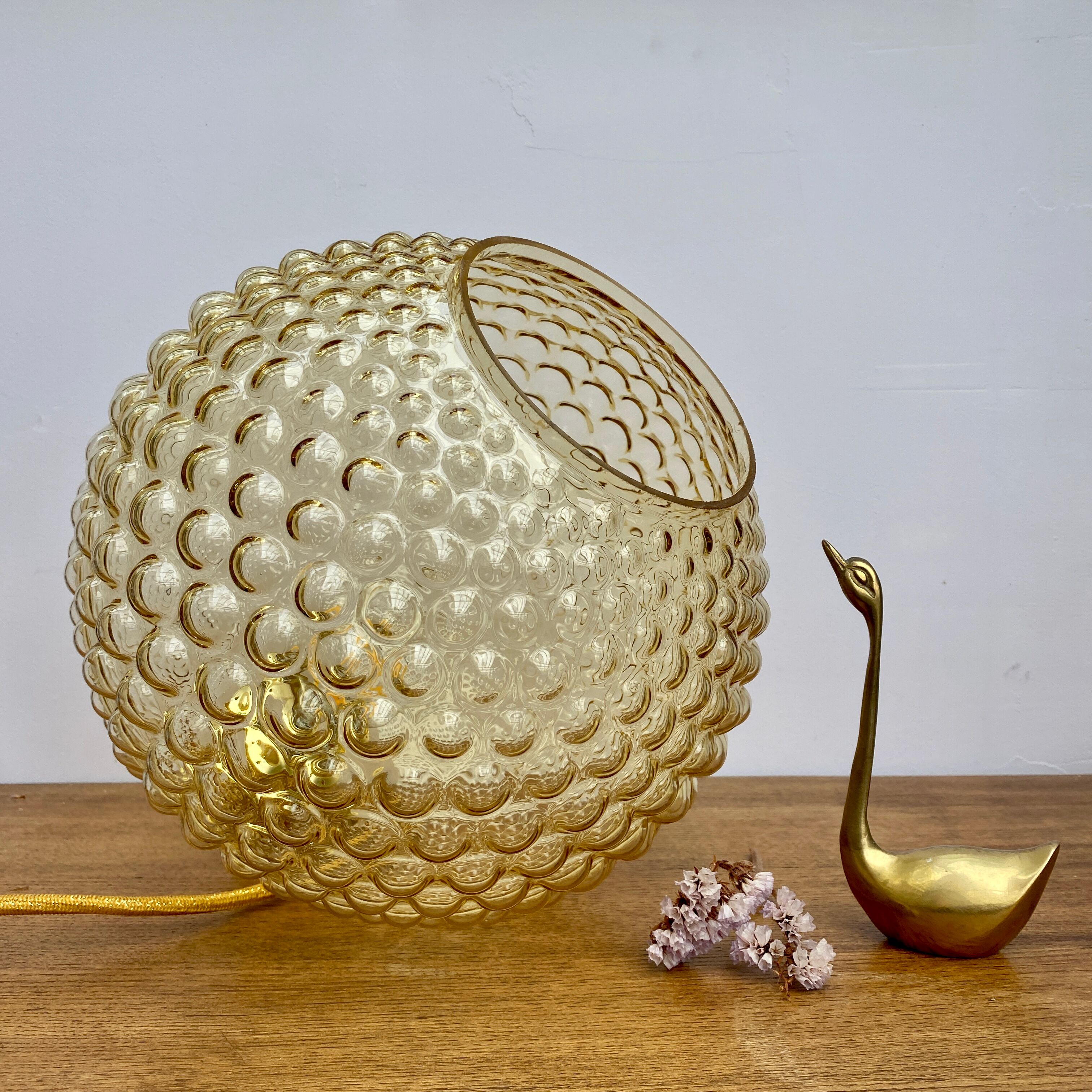 Vintage amber glass globe hanging lamp