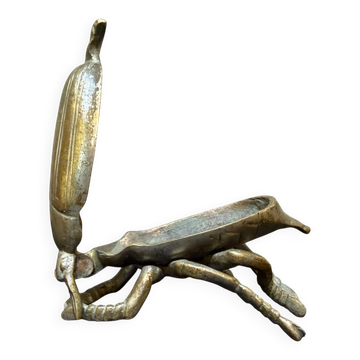 Brass Beetle Ashtray, Hinged Insect Figurine with Lift Up Wing Case