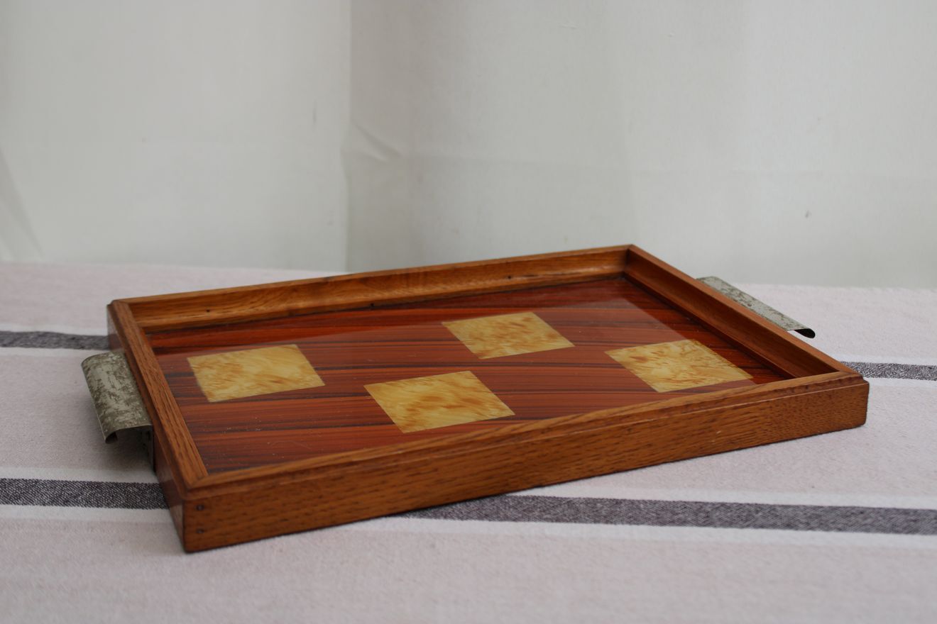 Wooden and glass tray