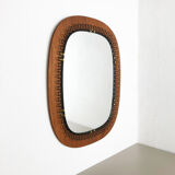 1960 s Scandinavian metal + teak mirror 54cm designed by Josef Frank for Svenskt Tenn, made in Sweden. midcentury modern. Danish modern