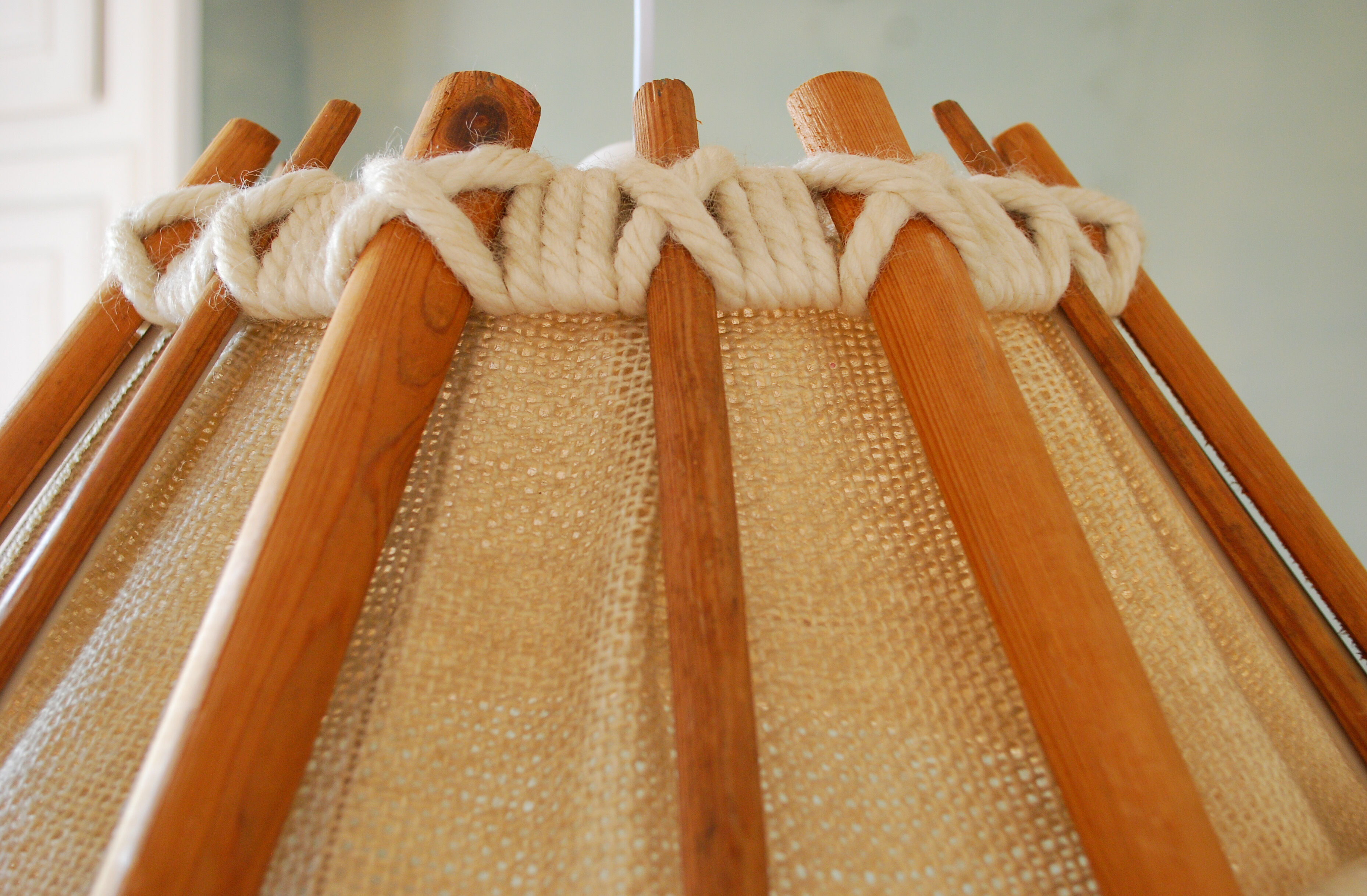 Vintage suspension wood, linen and wool