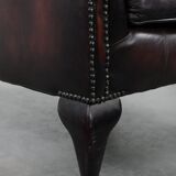 Cowhide leather Chesterfield wingback armchair in classic English style