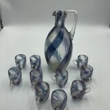 Ancien service liqueur en verre soufflé 6 verres et une carafe