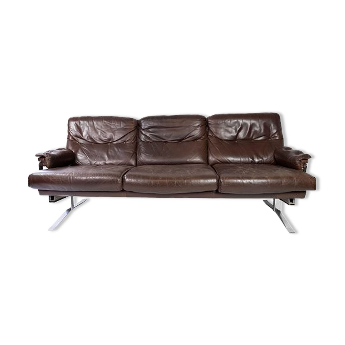 Three seater sofa upholstered with patinated brown leather by Arne Norell, 1970s