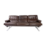 Three seater sofa upholstered with patinated brown leather by Arne Norell, 1970s