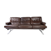 Three seater sofa upholstered with patinated brown leather by Arne Norell, 1970s