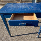 Blue-painted wooden table with drawer