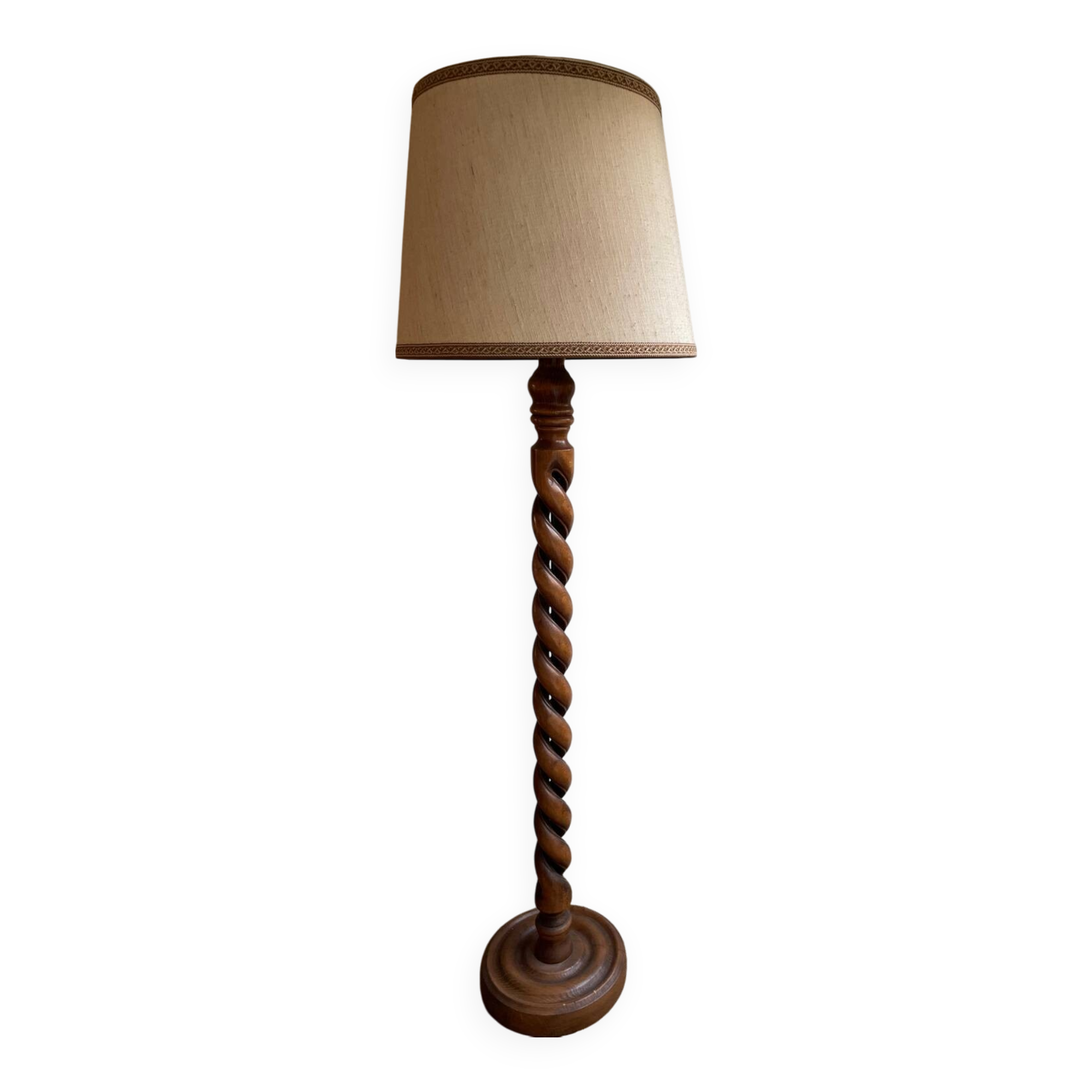 Turned wood floor lamp