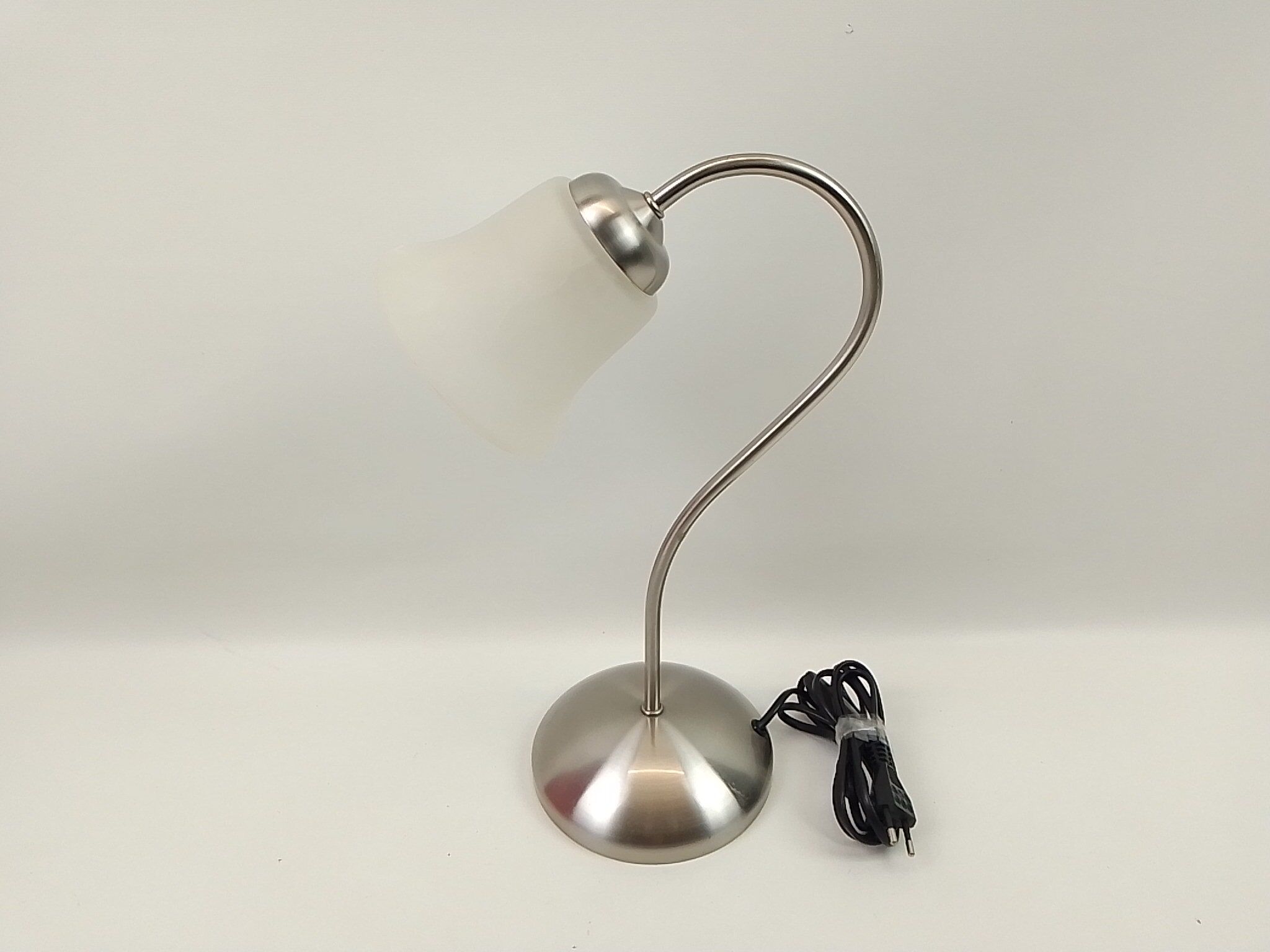 Lampe à poser pied métal chromé et abat-jour en verre blanc 37 cm