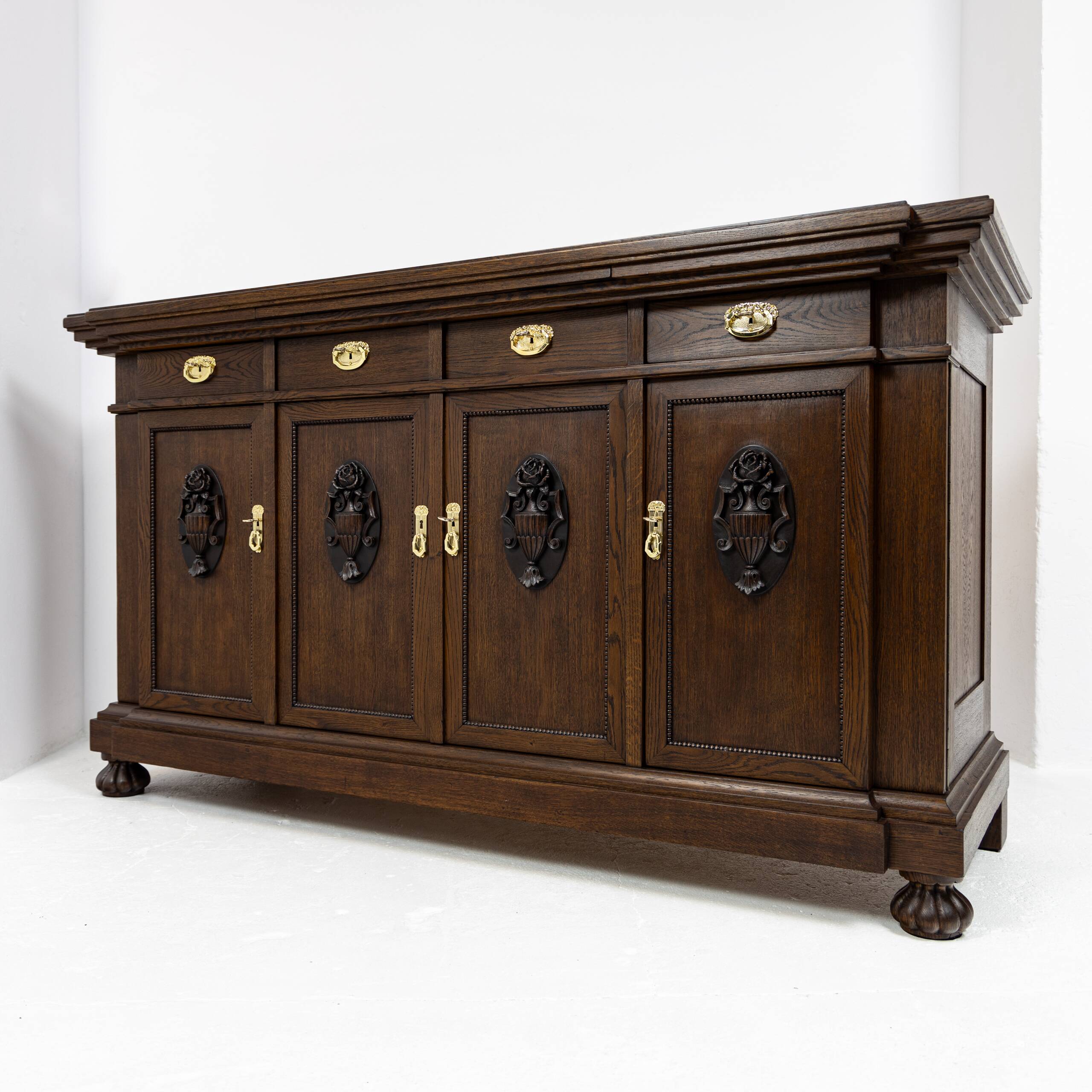 Large buffet with 4 doors in oak and mahogany - early 20th century
