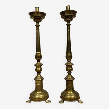 Pair of Italian candle sticks in bronze and brass, late 18th century