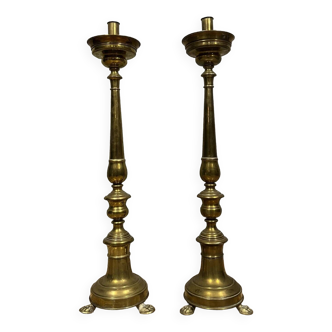 Pair of Italian candle sticks in bronze and brass, late 18th century