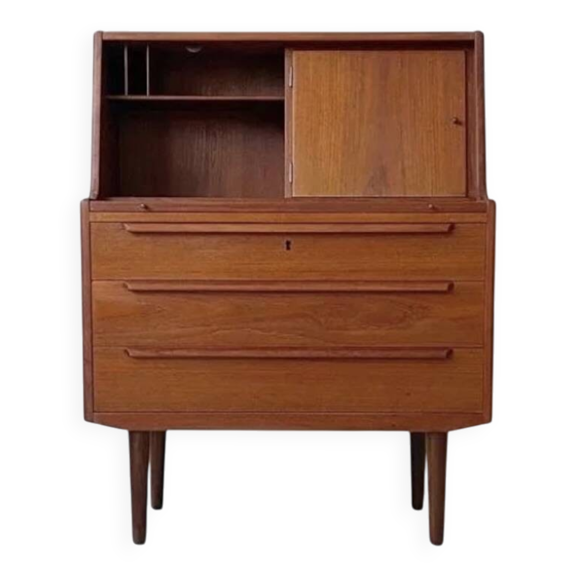 Teak secretary desk by AG Aarhus, 3 drawers and hidden mirror, Denmark, 1960s