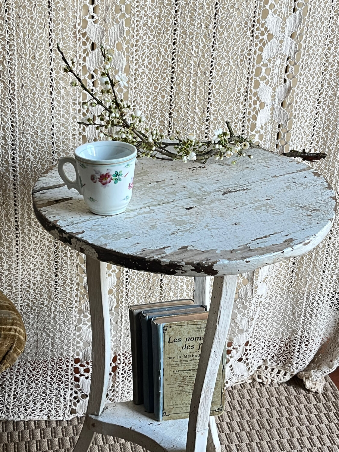 Small side table with an antique finish