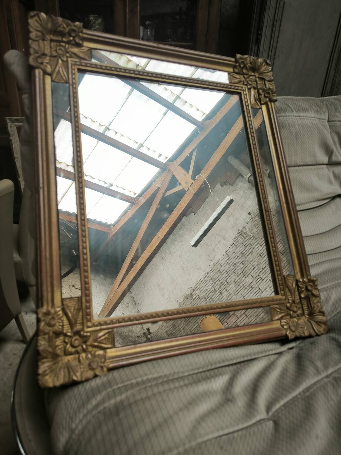 Louis XIV style mirror with giltwood and side panels