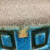 Large blue ceramic mid-century modern vase with graphic pattern