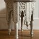 Oriental tea table or pedestal table forming a side table in solid carved and white lacquered wood