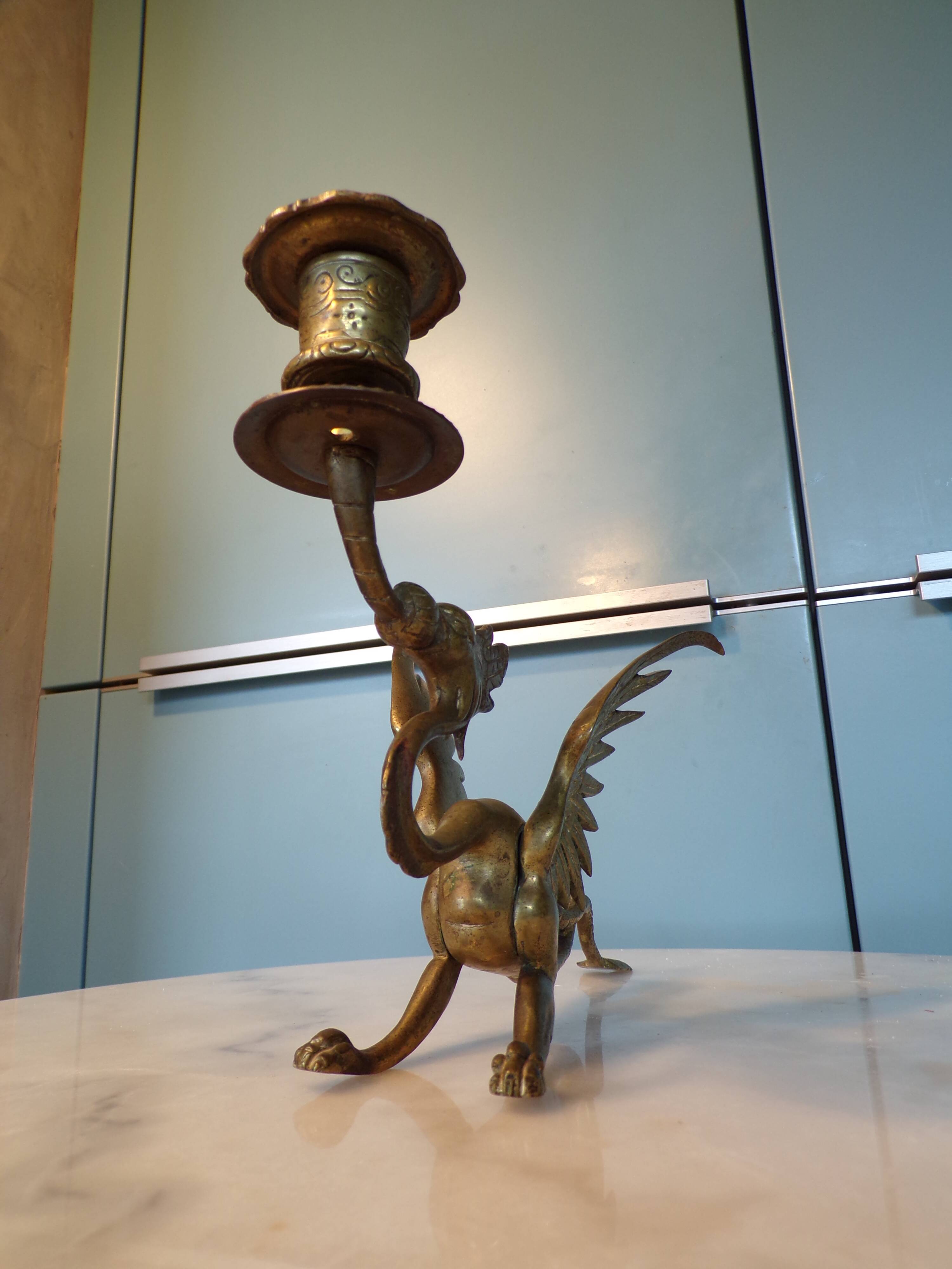 19th century bronze chimera candlestick