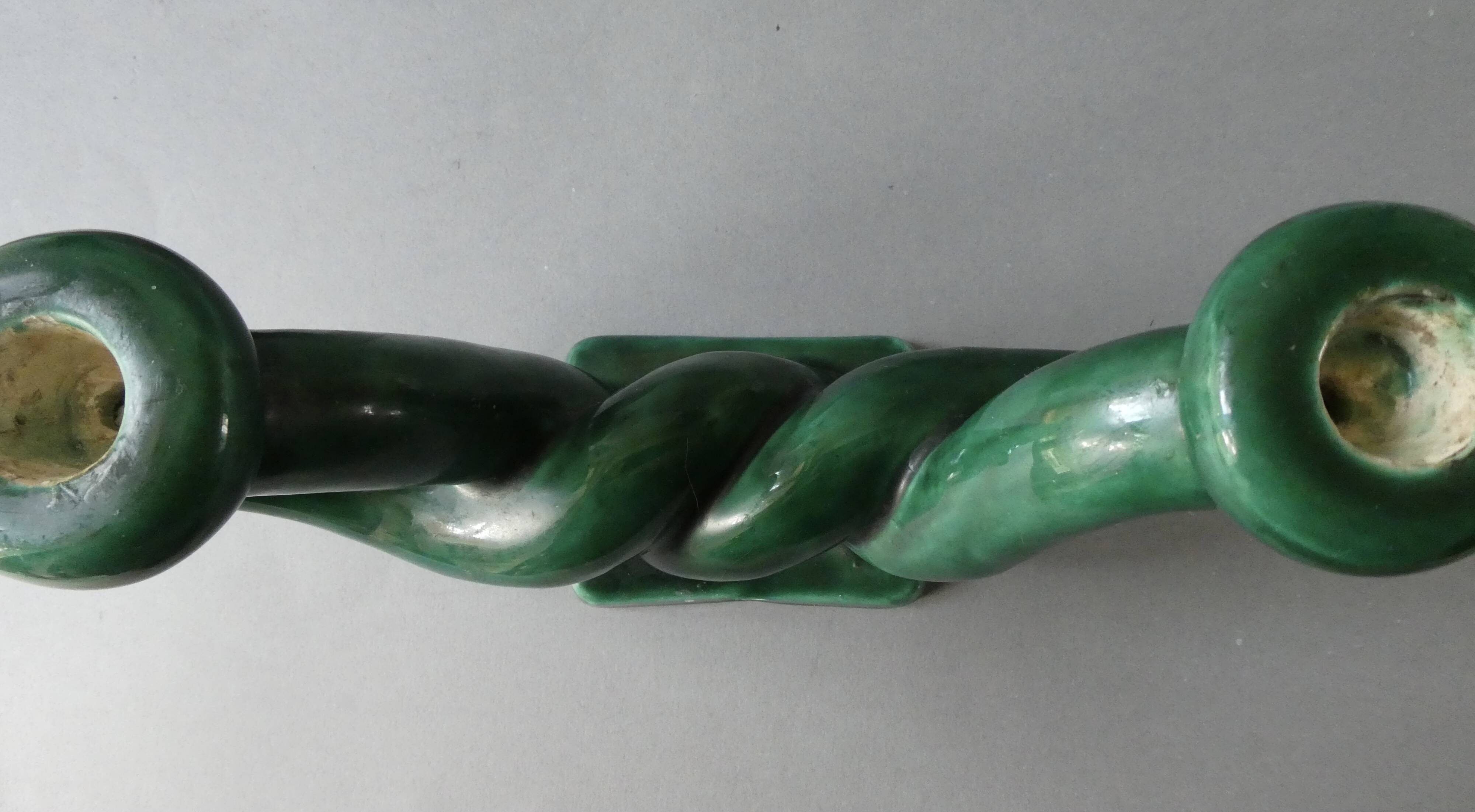 woven ceramic candlestick, slip, 1970s, Vallauris