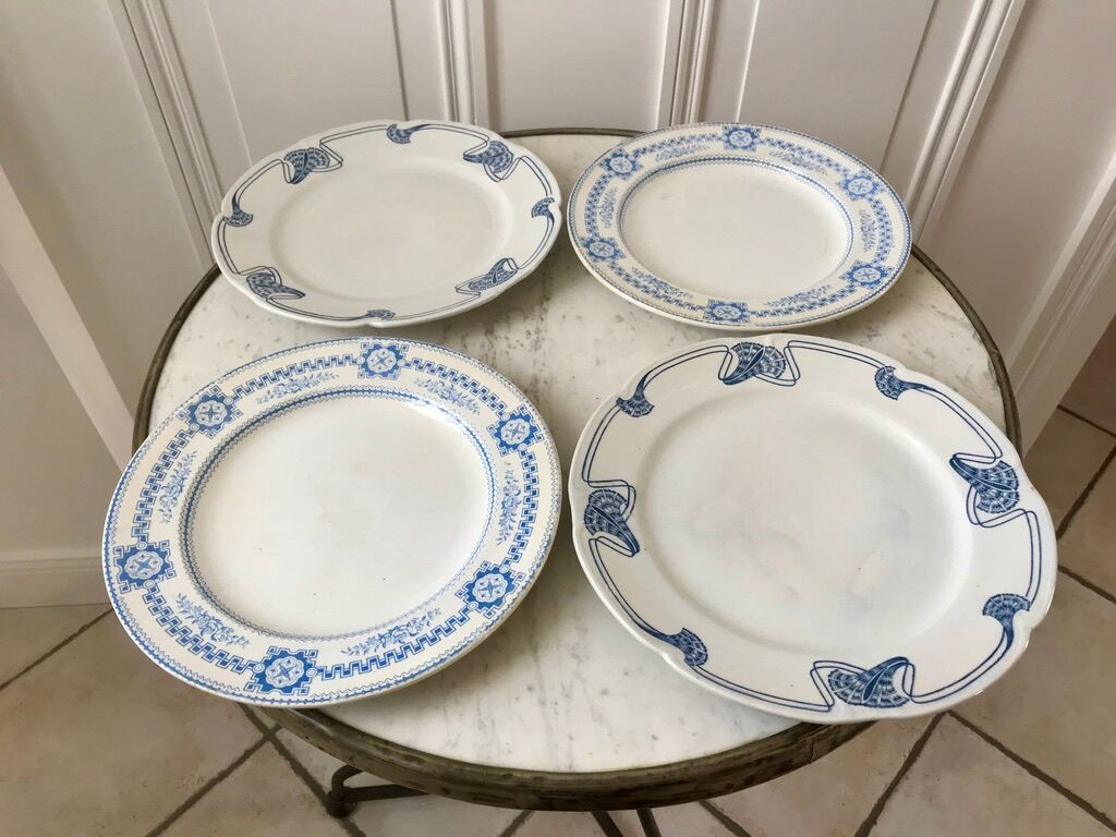 Lot of 4 mismatched flat plates terre de fer "alton" late nineteenth