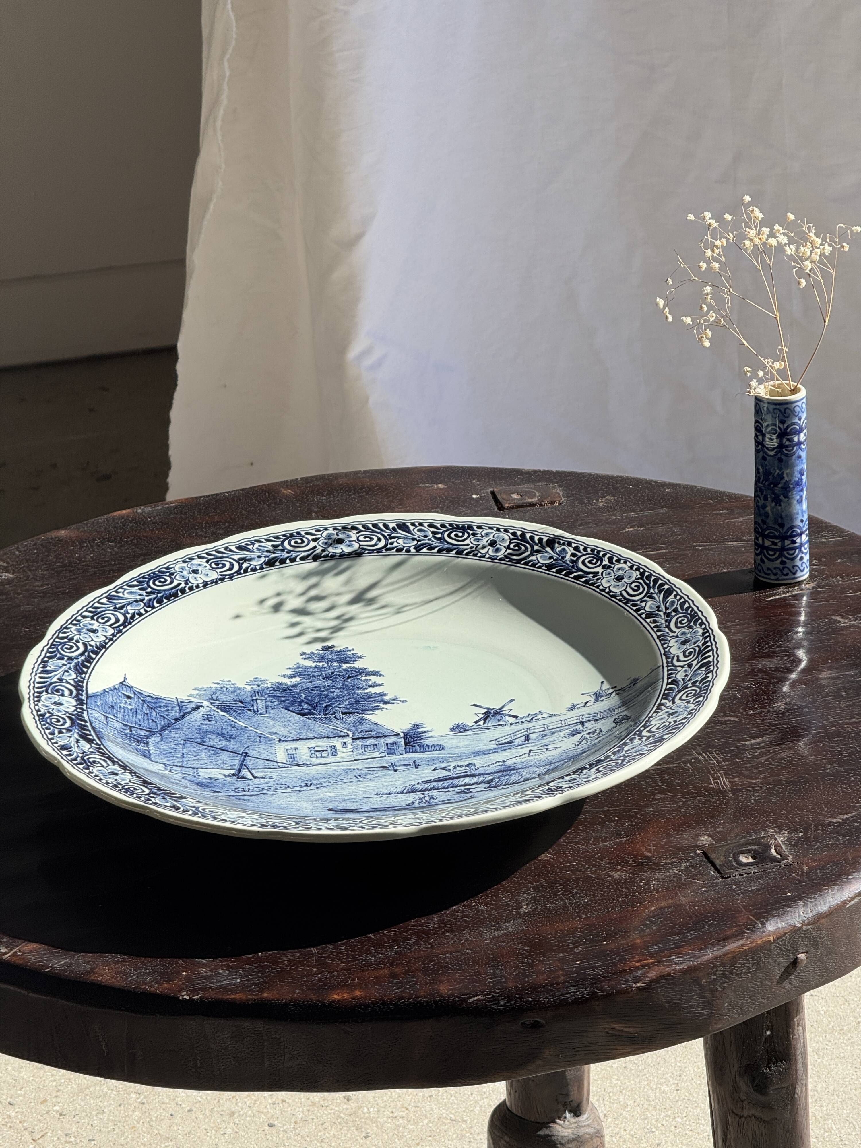 Vintage blue and white earthenware soliflore vase from Portugal.