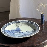 Vintage blue and white earthenware soliflore vase from Portugal.