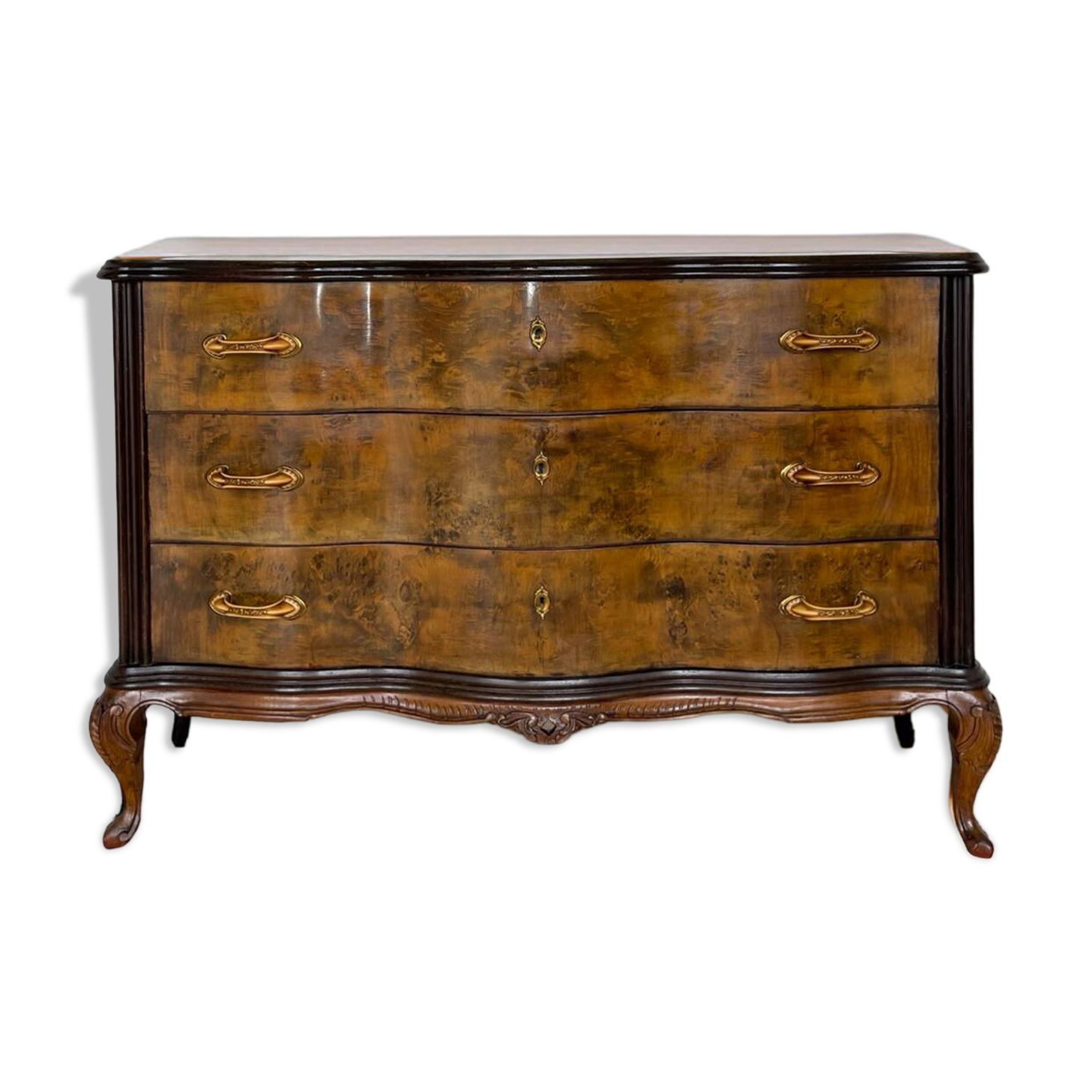 Commode italienne Art déco en loupe de noyer, années 1940-50