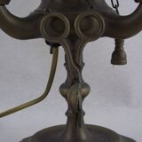 Antique Florentine 3 Light Oil Lamp with Tools Mounted in Electric Lamp 4306