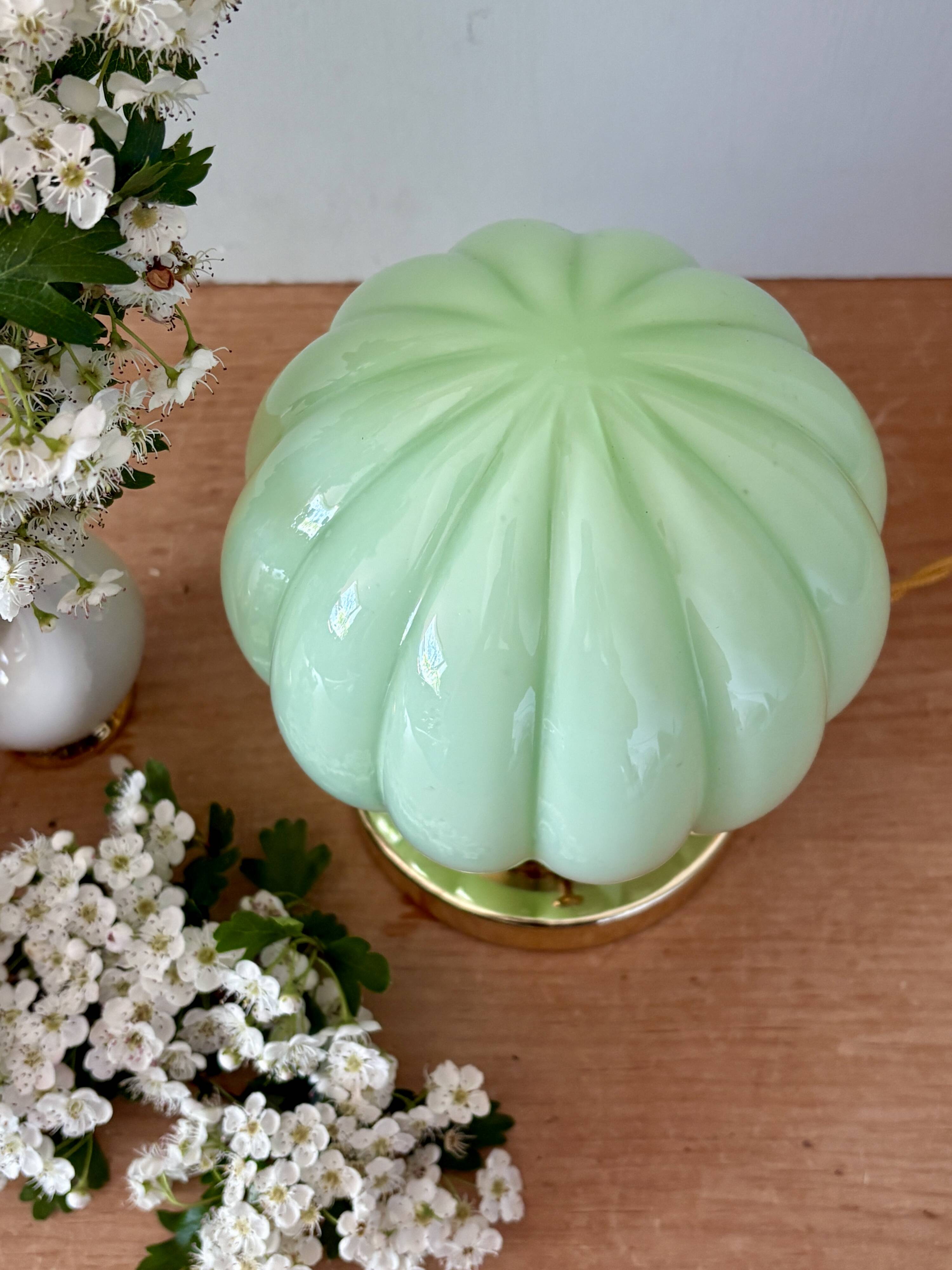 Vintage mint green opaline globe table lamp